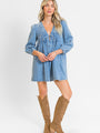 Denim Darling Long Sleeve Tie Front Dress