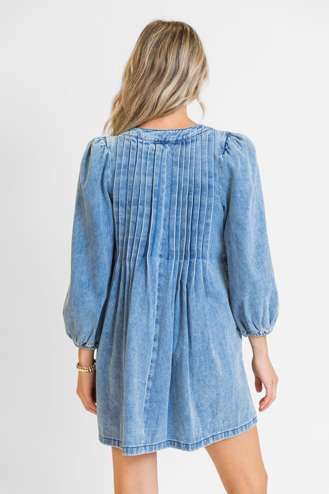 Denim Darling Long Sleeve Tie Front Dress