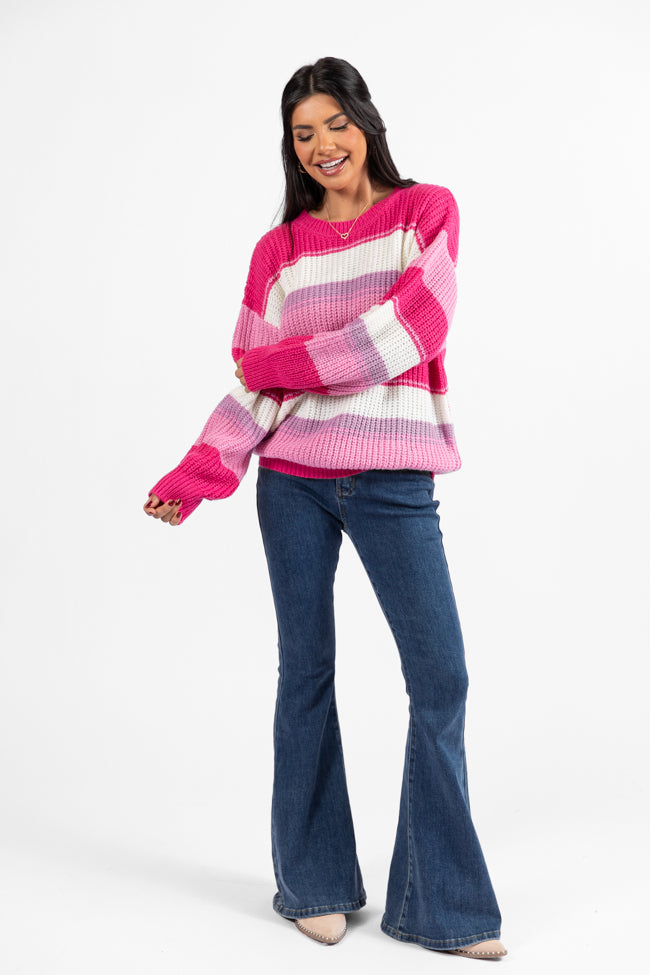 Everything Nice Pink Multi Striped Crew Neck Sweater DOORBUSTER