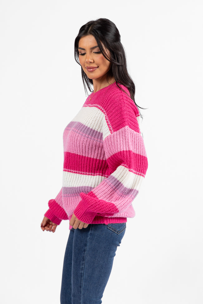 Everything Nice Pink Multi Striped Crew Neck Sweater DOORBUSTER