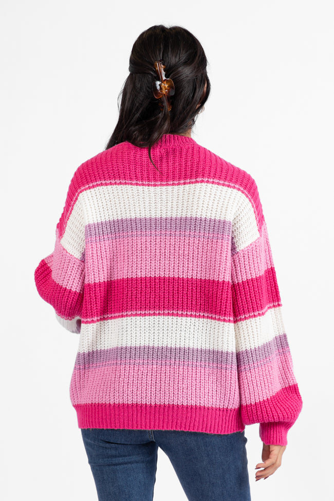 Everything Nice Pink Multi Striped Crew Neck Sweater DOORBUSTER