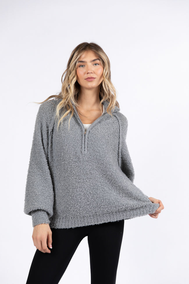 Signature Move Grey Fuzzy Quarter Zip Pullover DOORBUSTER