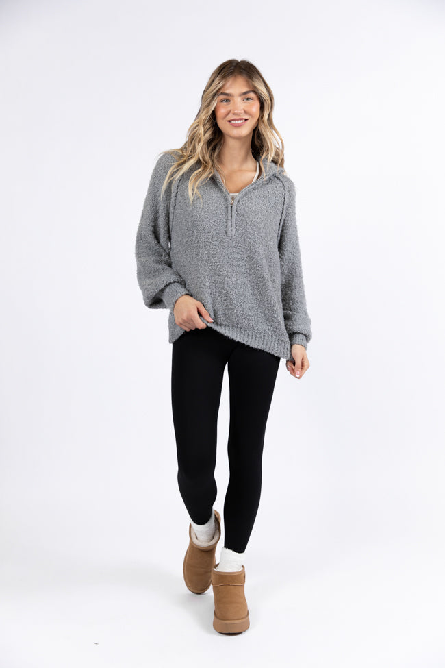 Signature Move Grey Fuzzy Quarter Zip Pullover DOORBUSTER