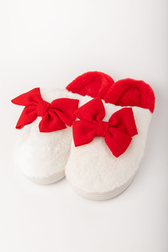 Red Fur Bow Slippers