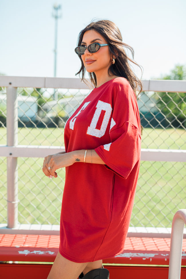 First In Line Crimson Gameday Sequin Dress