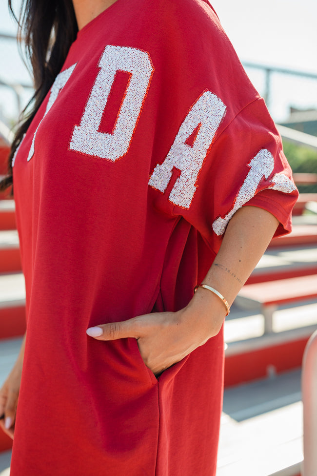 First In Line Crimson Gameday Sequin Dress