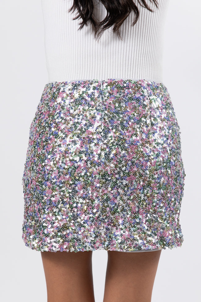 Fairy Lights Silver Multi Sequin Mini Skirt