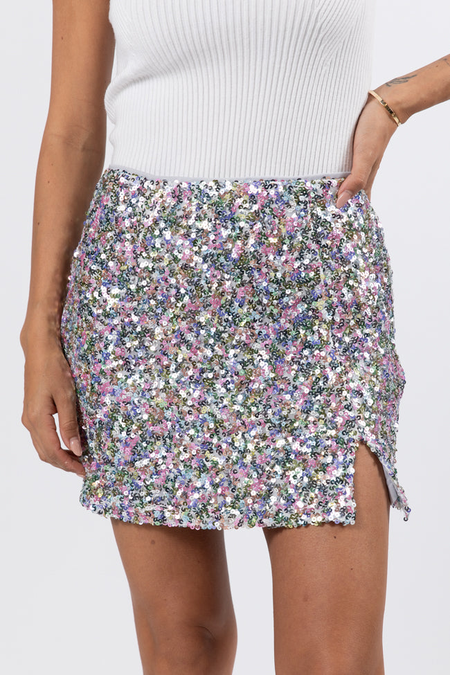 Fairy Lights Silver Multi Sequin Mini Skirt