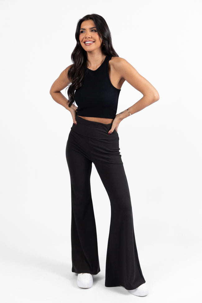 In A Dream Black Brushed Knit Foldover Flare Lounge Leggings DOORBUSTER