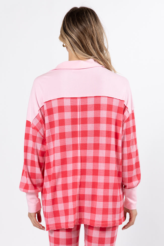 Outshine The Rest Thermal Pink & Red Plaid Lounge Pullover