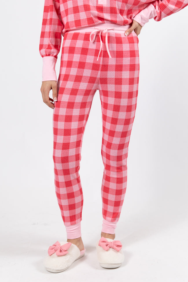 Outshine The Rest Pink Plaid Lounge Joggers