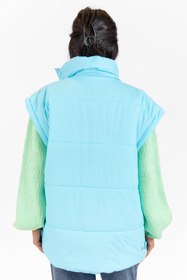 Going Upstate Blue Oversized Puffer Vest SALE