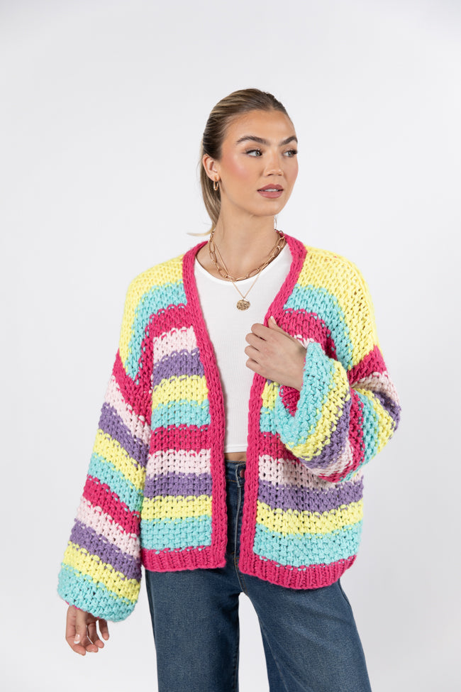 Forgot You Existed Hot Pink Multi Striped Cardigan