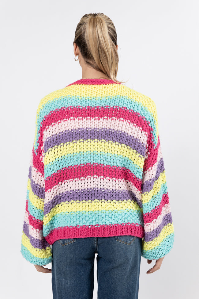 Forgot You Existed Hot Pink Multi Striped Cardigan