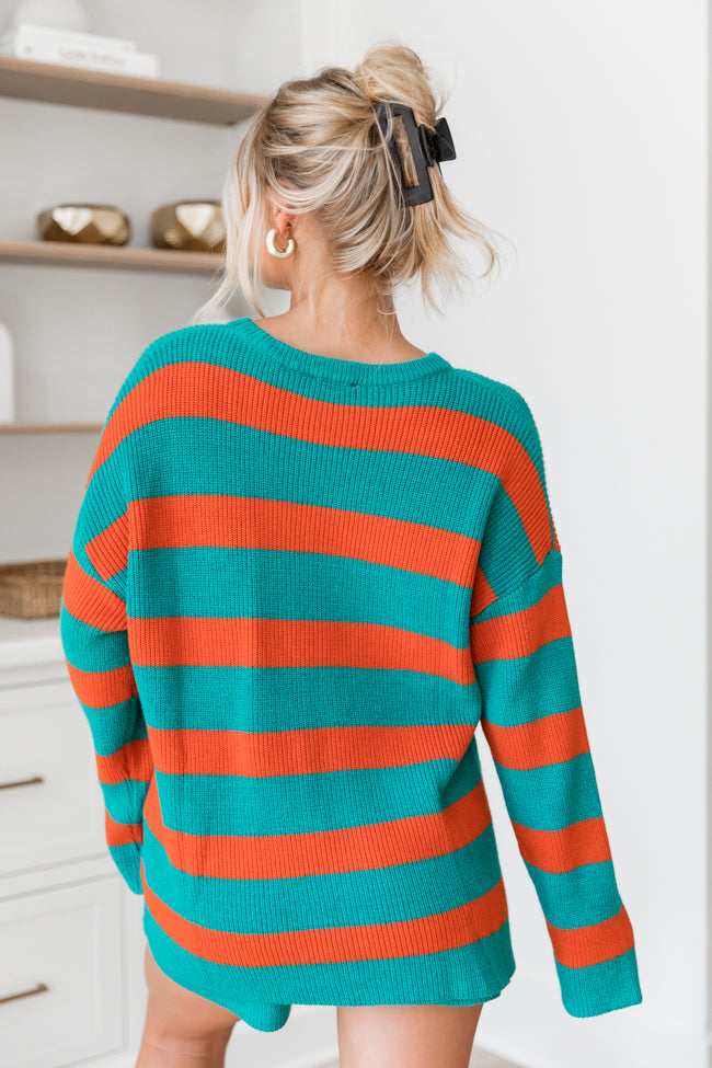 Sign Of The Times Teal And Rust Striped Sweater Set