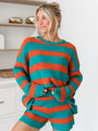 Sign Of The Times Teal And Rust Striped Sweater Set