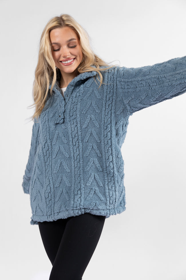 Take The Leap Blue Cable Detail Sherpa Pullover DOORBUSTER