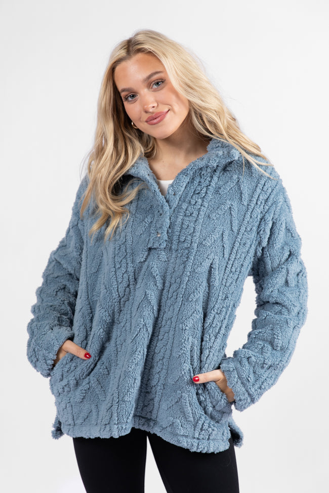 Take The Leap Blue Cable Detail Sherpa Pullover DOORBUSTER