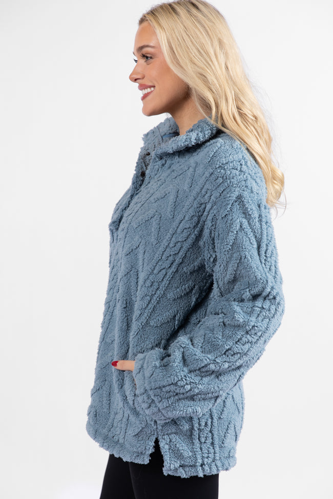 Take The Leap Blue Cable Detail Sherpa Pullover DOORBUSTER