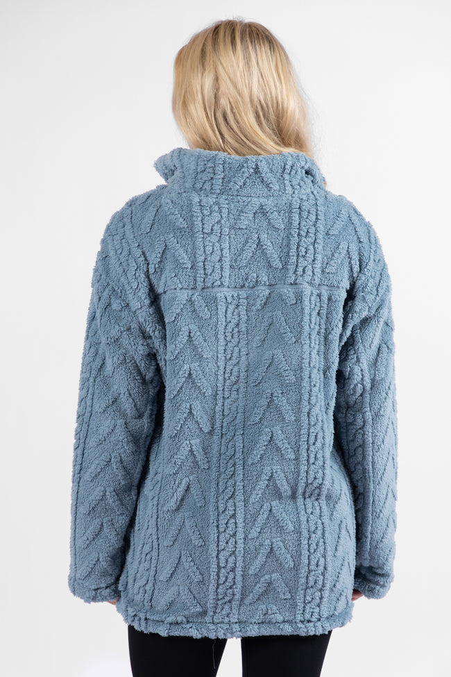 Take The Leap Blue Cable Detail Sherpa Pullover DOORBUSTER