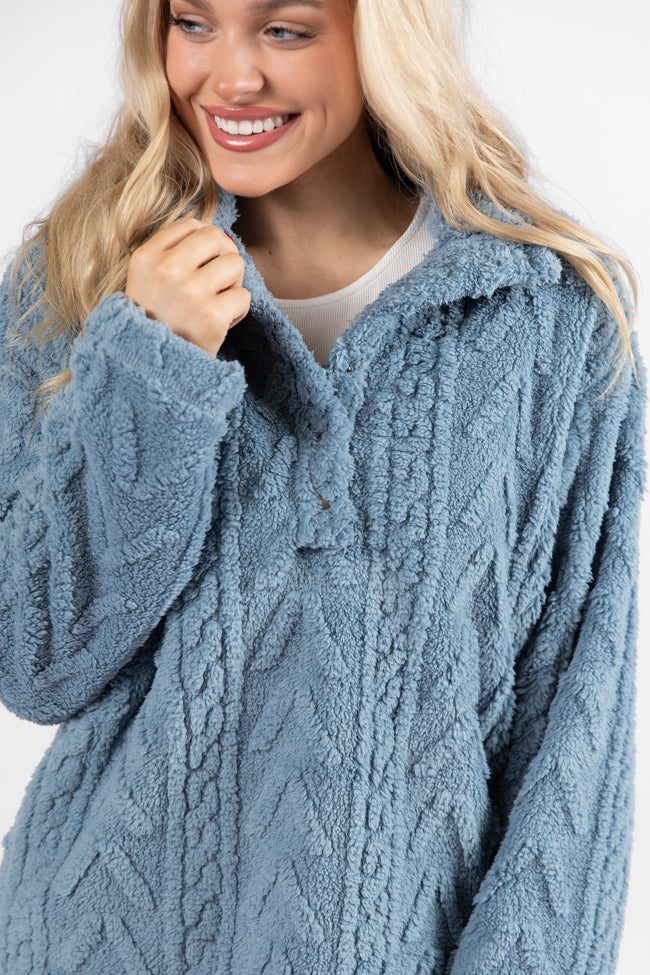 Take The Leap Blue Cable Detail Sherpa Pullover DOORBUSTER