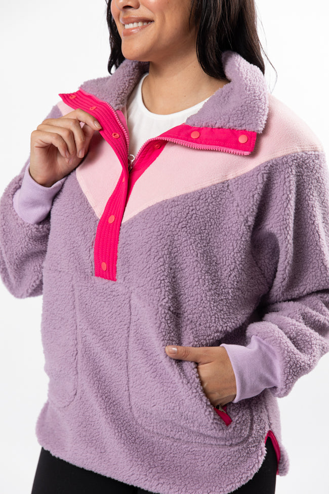 Good Feelings Purple Multi Colorblock Sherpa Pullover DOORBUSTER