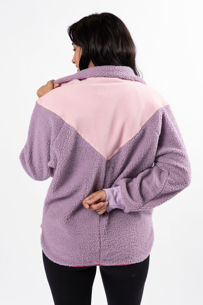 Good Feelings Purple Multi Colorblock Sherpa Pullover DOORBUSTER