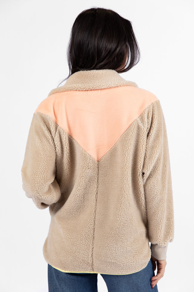 Good Feelings Beige Multi Colorblock Sherpa Pullover DOORBUSTER