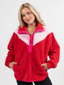 Good Feelings Red Multi Colorblock Sherpa Pullover DOORBUSTER