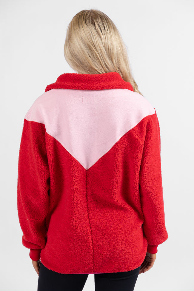 Good Feelings Red Multi Colorblock Sherpa Pullover DOORBUSTER