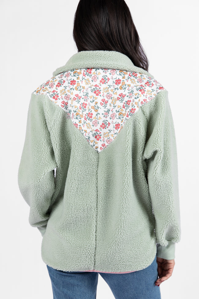 Good Feelings Sage Floral Multi Colorblock Sherpa Pullover DOORBUSTER