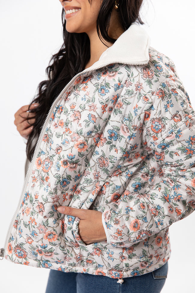 Vail Valley Pink Ivory Multi Floral Quilted Zip Up Jacket DOORBUSTER- Coming Soon