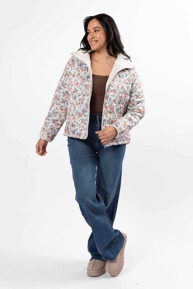 Vail Valley Pink Ivory Multi Floral Quilted Zip Up Jacket DOORBUSTER- Coming Soon