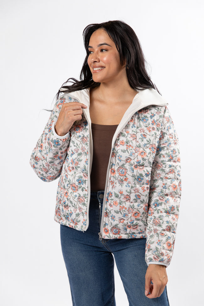 Vail Valley Pink Ivory Multi Floral Quilted Zip Up Jacket DOORBUSTER- Coming Soon