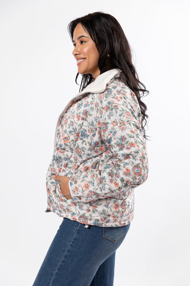 Vail Valley Pink Ivory Multi Floral Quilted Zip Up Jacket DOORBUSTER- Coming Soon