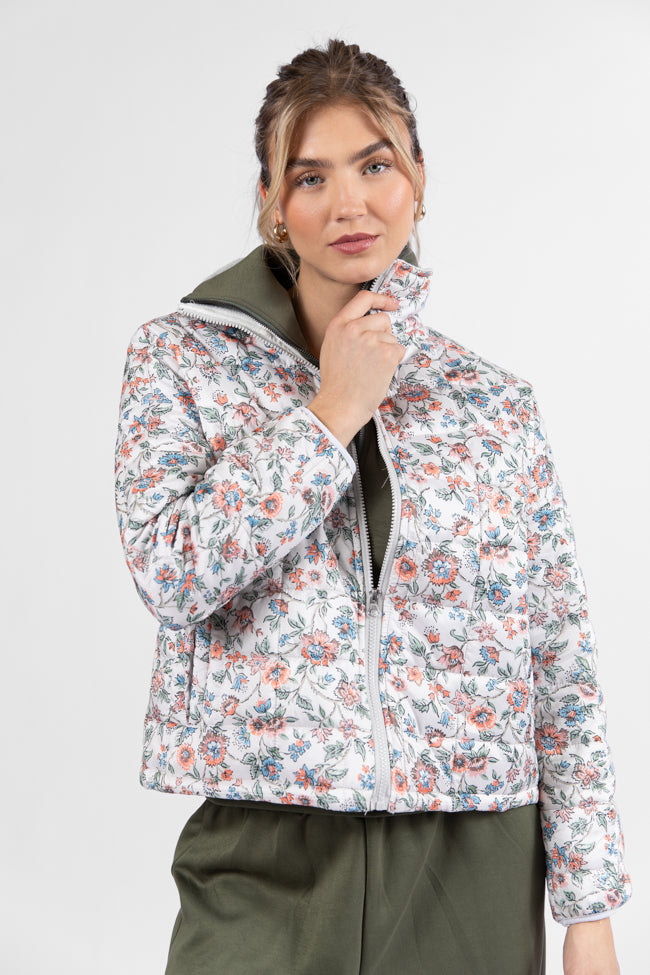 Vail Valley Pink Ivory Multi Floral Quilted Zip Up Jacket DOORBUSTER- Coming Soon