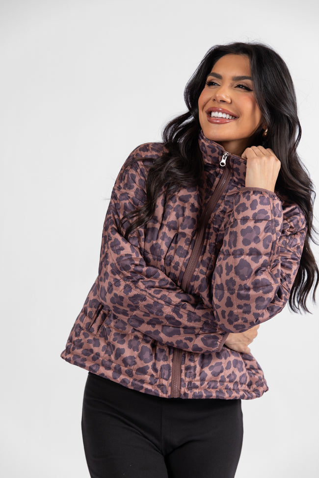 Vail Valley Brown Leopard Quilted Zip Up Jacket DOORBUSTER- Coming Soon