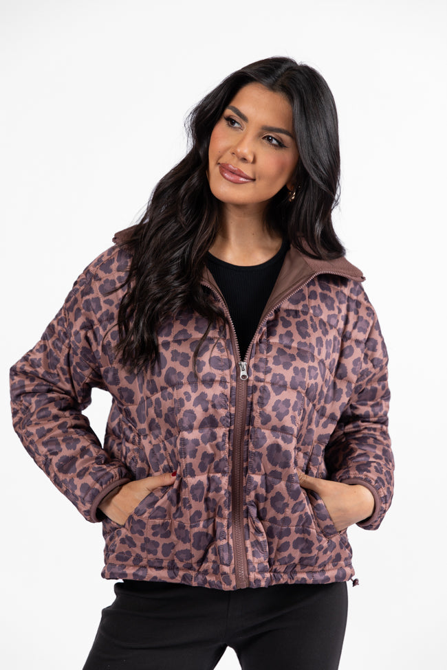 Vail Valley Brown Leopard Quilted Zip Up Jacket DOORBUSTER- Coming Soon