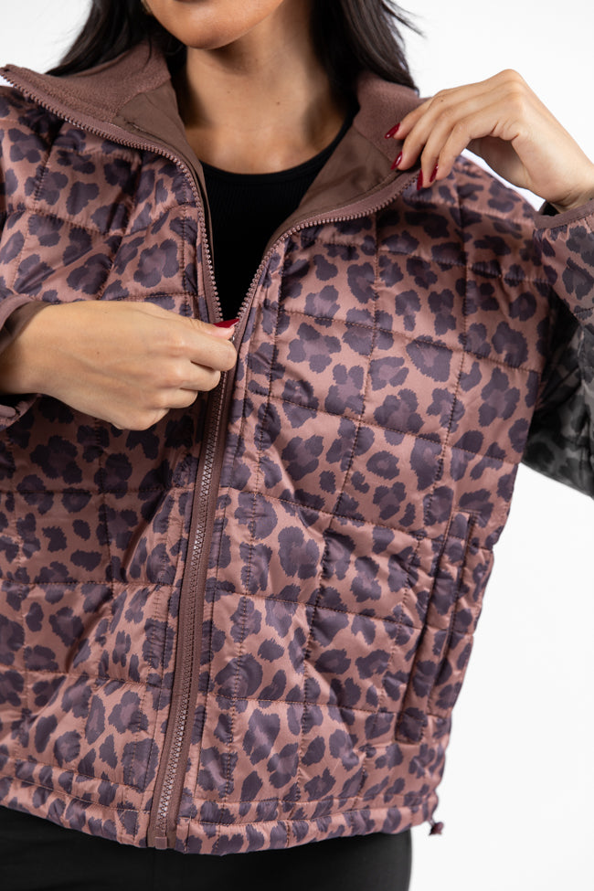 Vail Valley Brown Leopard Quilted Zip Up Jacket DOORBUSTER- Coming Soon