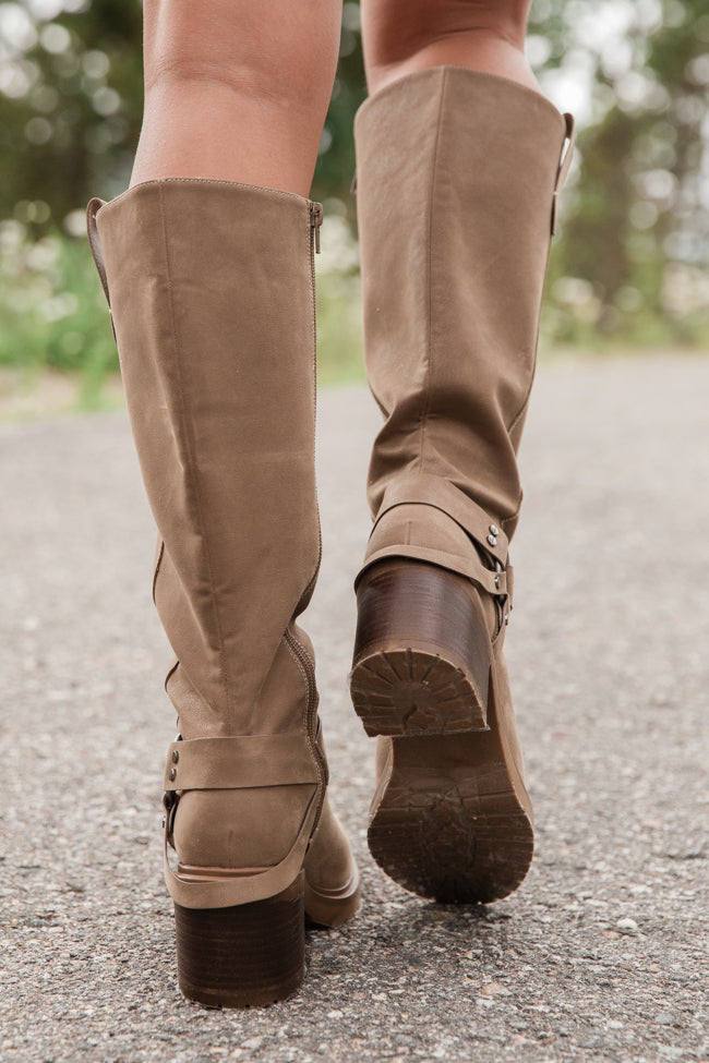 Vienna Dark Taupe Moto Knee High Boots