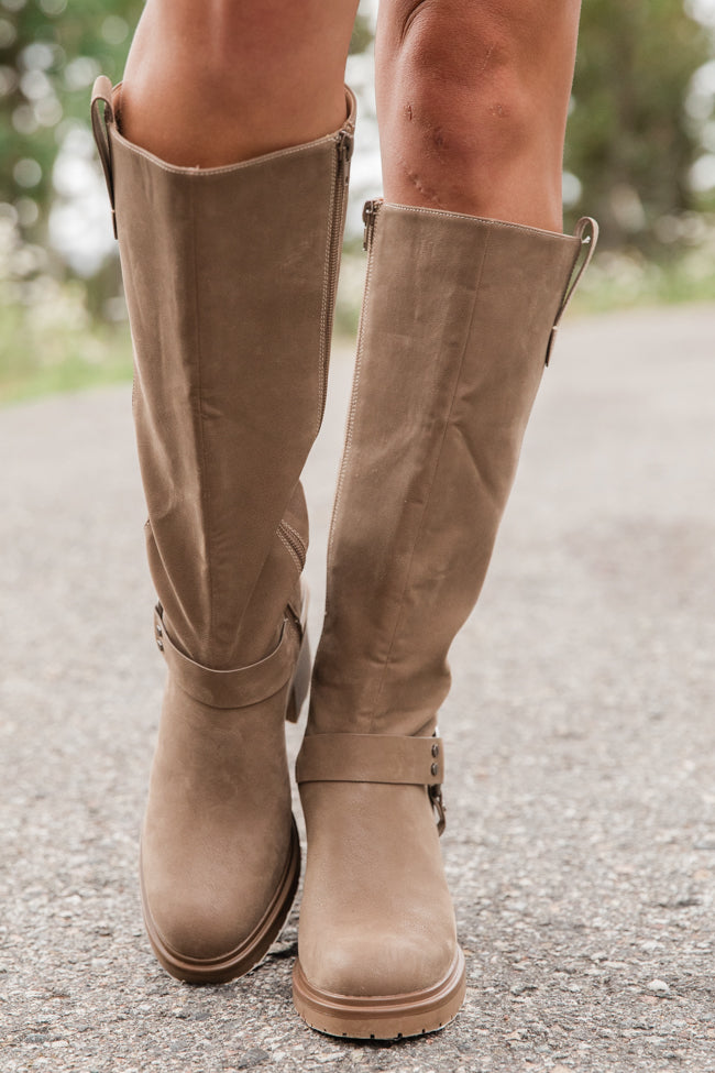 Vienna Dark Taupe Moto Knee High Boots