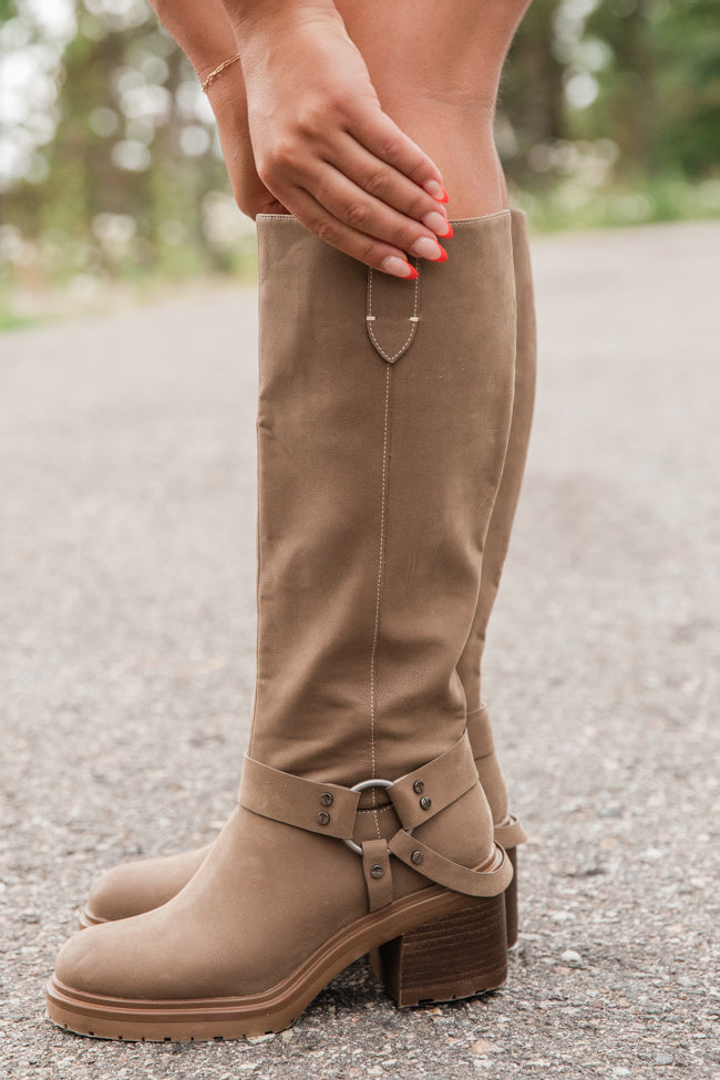 Vienna Dark Taupe Moto Knee High Boots