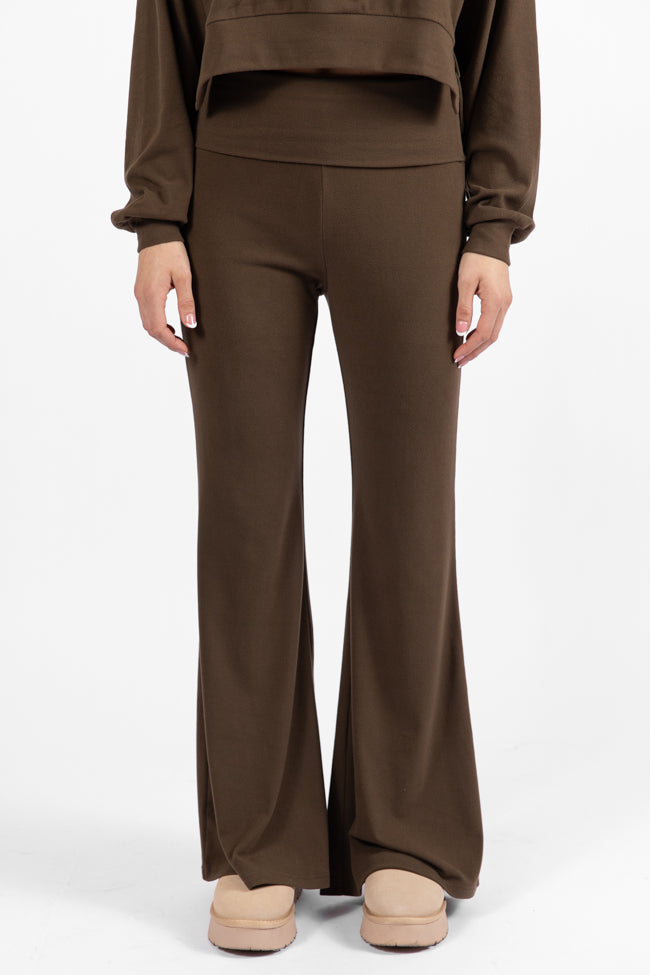 In A Dream Brown Foldover Band Super Soft Flare Pants DOORBUSTER