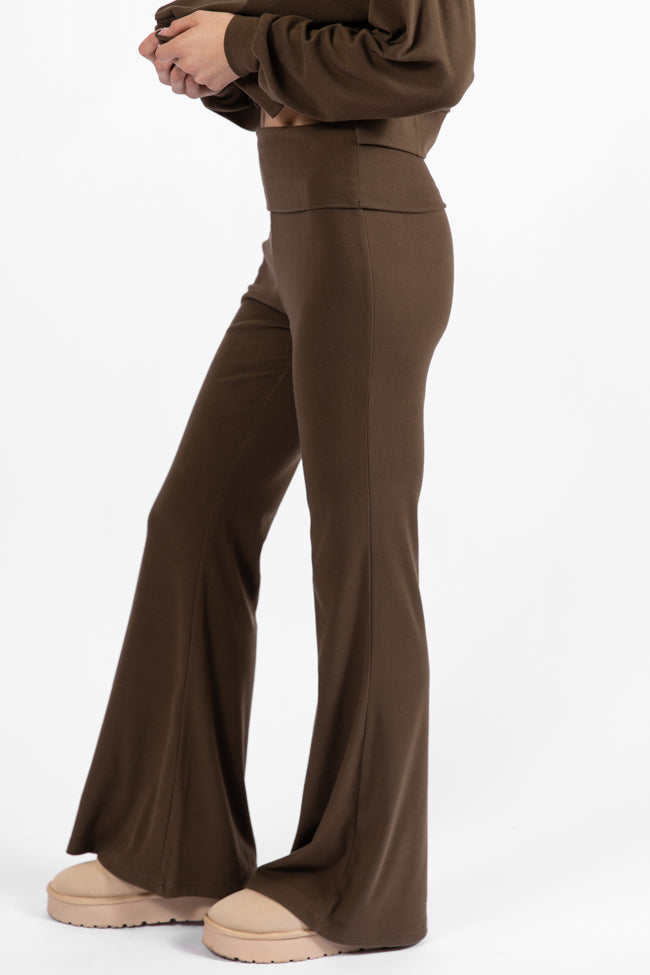 In A Dream Brown Foldover Band Super Soft Flare Pants DOORBUSTER