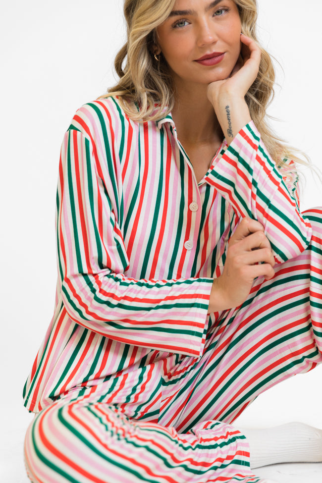 Sweet Dreams In Christmas Stripes Bamboo Pajama Set