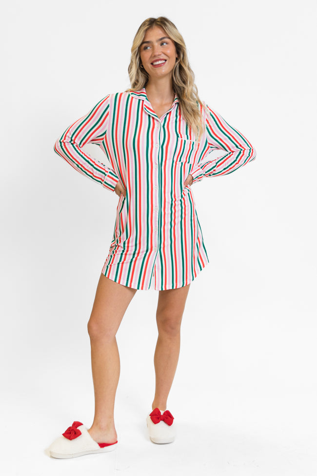 Sleep Tight In Christmas Stripes Pajama Dress