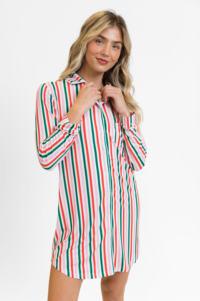 Sleep Tight In Christmas Stripes Pajama Dress