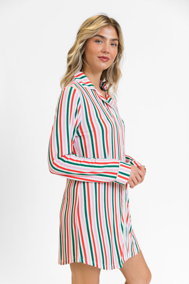 Sleep Tight In Christmas Stripes Pajama Dress