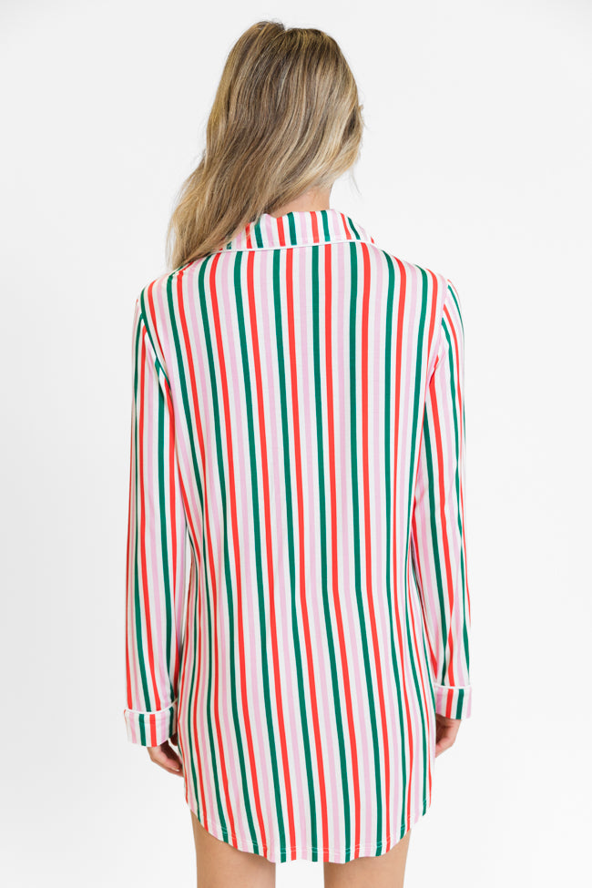 Sleep Tight In Christmas Stripes Pajama Dress