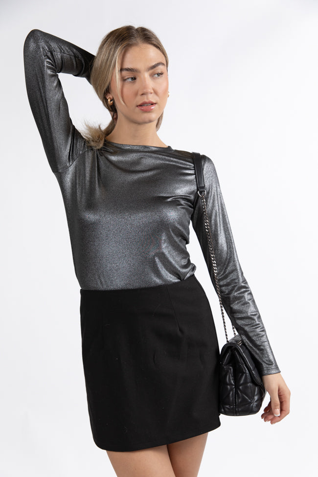 Smitten For You Black Shimmer Fitted Top